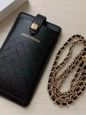 COCO CRUSH Quilted Black Crossbody Phone Case with Gold Chain